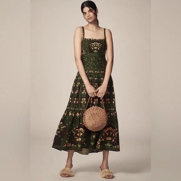 FARM Rio Dresses & Skirts - Anthropologie Farm Rio Flowers Arch Sleeveless Linen Blend Midi Dress